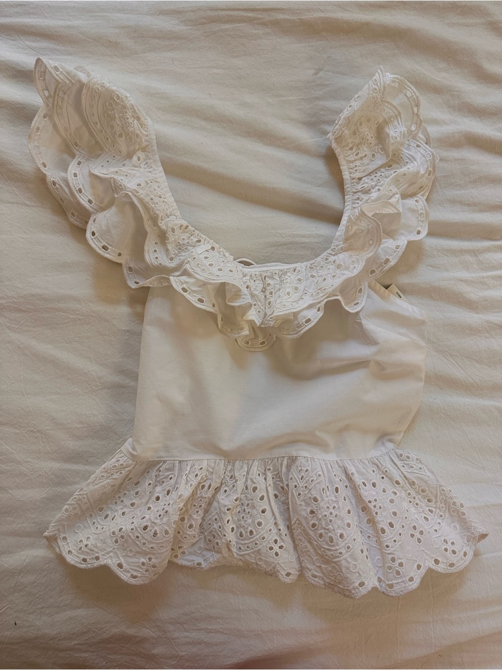 NWT Express White Eyelet Ruffle Peplum Women’s Top Size S